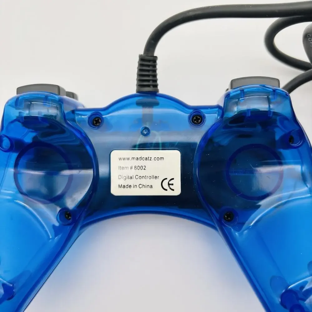 Madcatz Dual Force PS1 & PS2 Controller Clear Blue #8002 Tested Works.